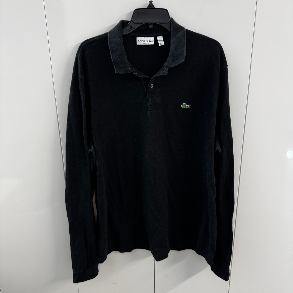 Lacoste Mens Long Sleeve Polo Shirt Classic Fit Black Cotton XXL FR 7